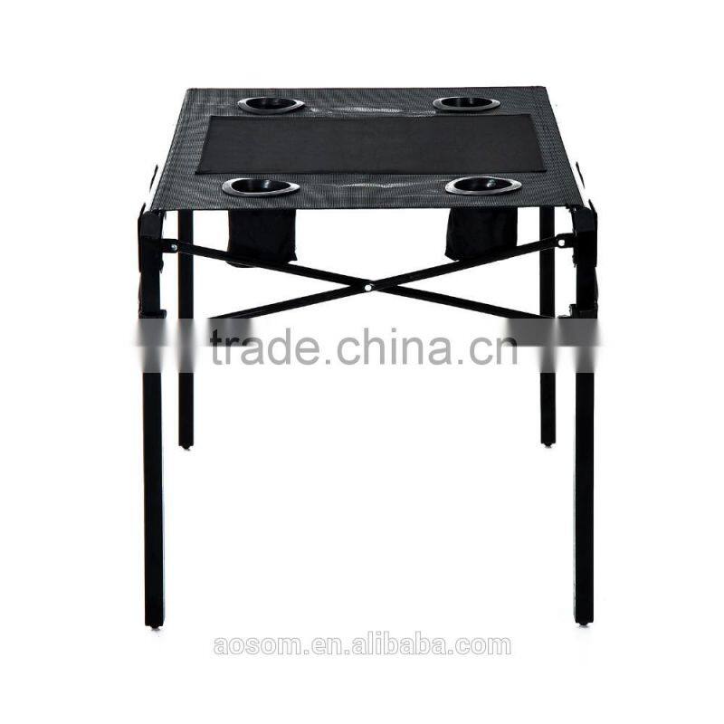 Outsunny Black Folding Camping Table with Cup Holders