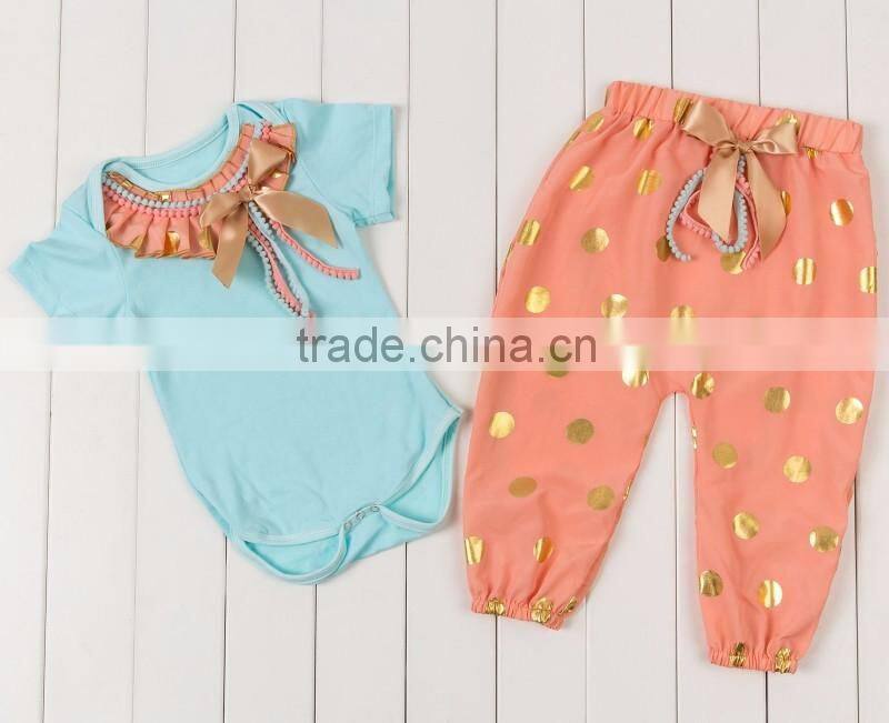 Super Cute Newborn Baby Girls Light Pink Short Sleeve Romper Matching Polka Dot Pants Summer Kids Cotton Pajamas Baby Romper Set