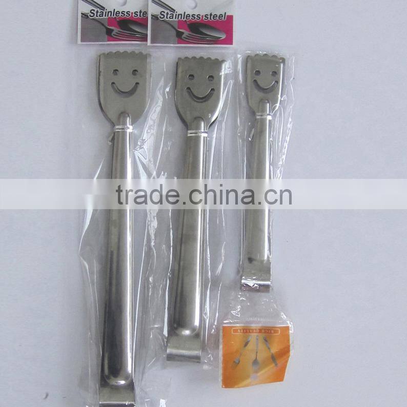 Stainless Steel Smile Food Bread clip BBQ Tongs Steak Grip Kitchen Food Vegetable Spring Clip Clamp Cake Tongs Barbecue Clip S72