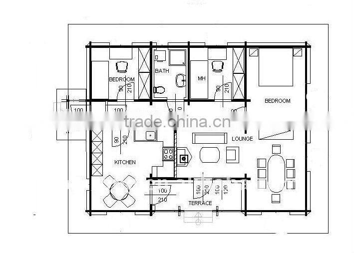 100 sq Meter Wooden House Villa