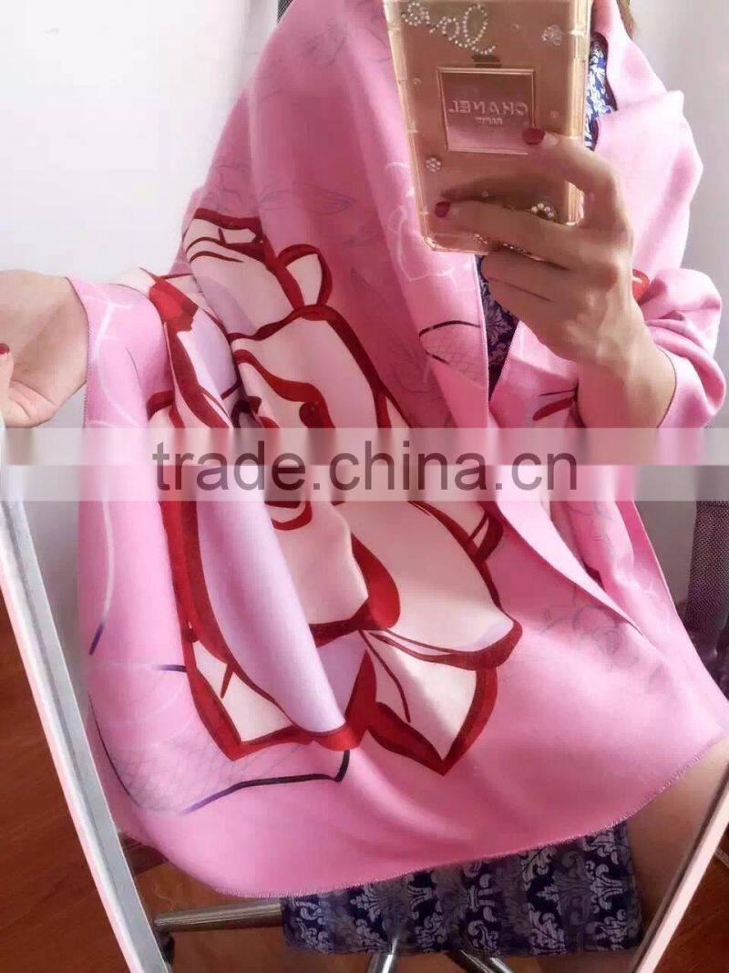 High quality digital print rose silk custom colorful print scarf