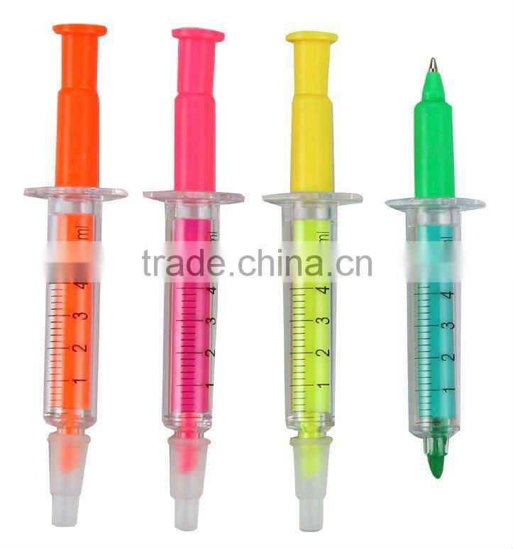 syringe shape highlighter / injection shape/needle tube shape highlighter/highlighter pen with ball Ballpoint Pen With Highlight
