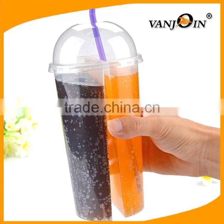 1000ML Disposable plastic PP split boba tea cups with lid 32 OZ