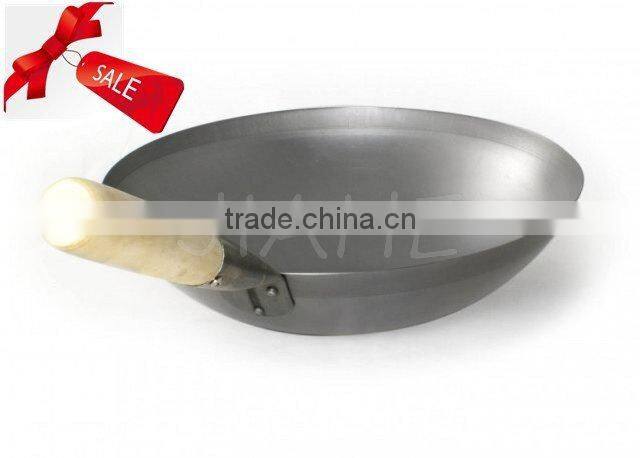 Specialty Chinese restaurant cookware carbon steel wok with wooden handle round bottom 12", 13", 14", 15", 16"
