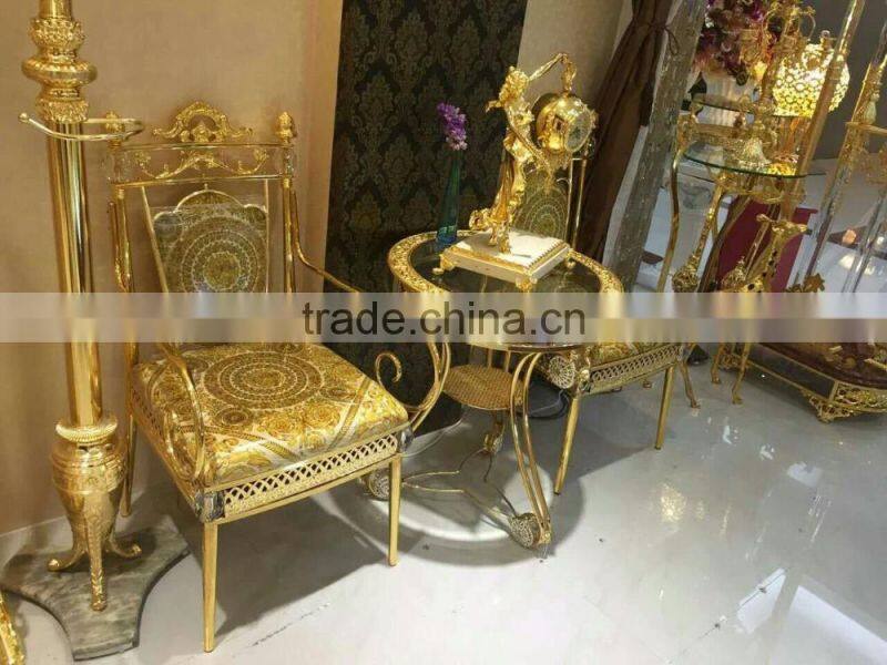 Luxury Italy Baroque Collection Brass 18/24K Gilded Armchair/Louis XV Royal Golden White Leather Decorative Side Chair, MOQ 1 PC