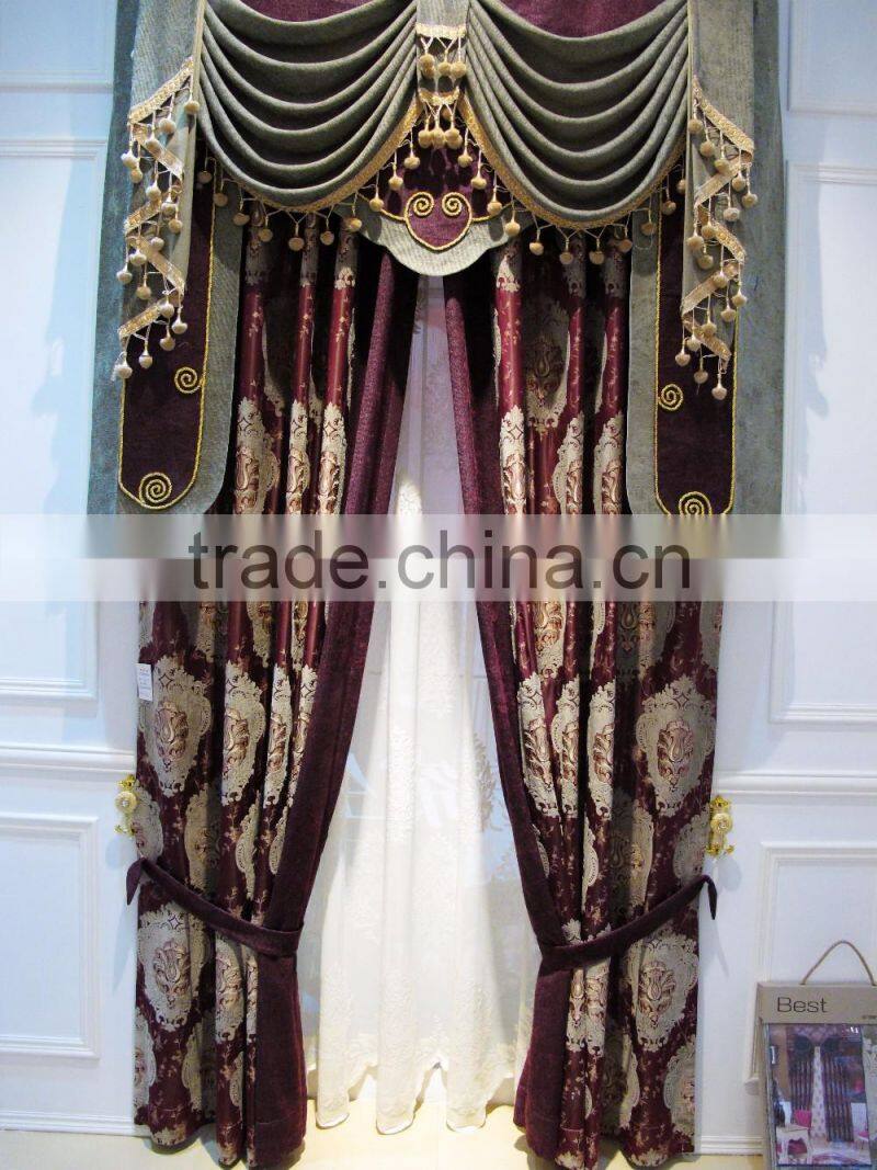 New Style Jacquard Fabric Ready Made Curtain/Decorated Living Room Curtain With European Style Valances
