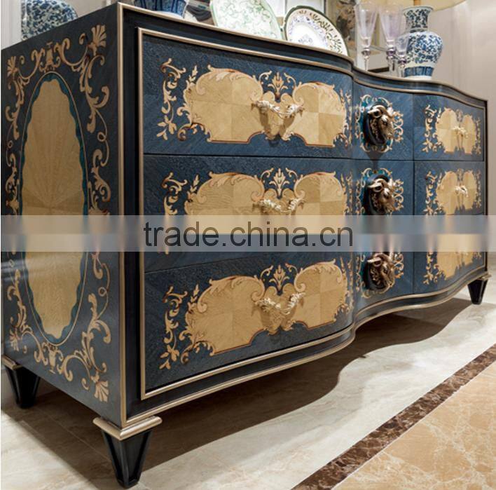 New design solie wood animal carving blue color dining room sideboard