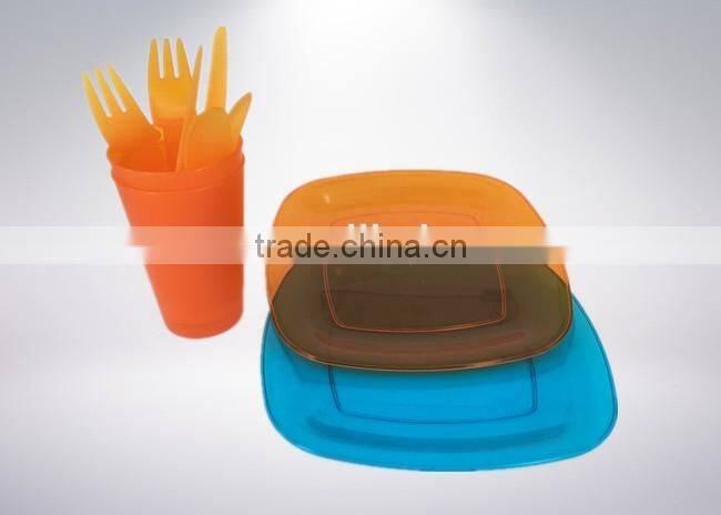 Food grade PS Arylic material square salad plate picnic set