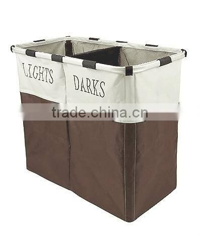 Oxford cloth double compartments basket foldable laundry hamper washable laundry basket