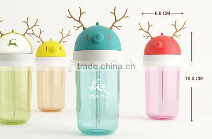 Supply fashion cartoon portable antlers straw cup (360ml)