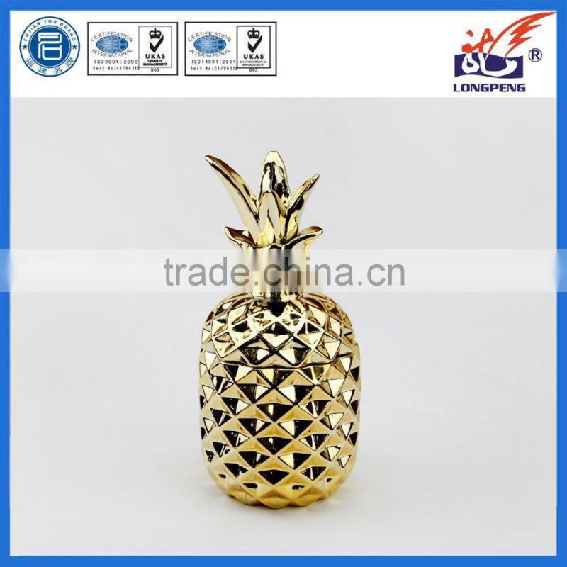 Ceramic Metallic Pineapple Cookie Jar Gold