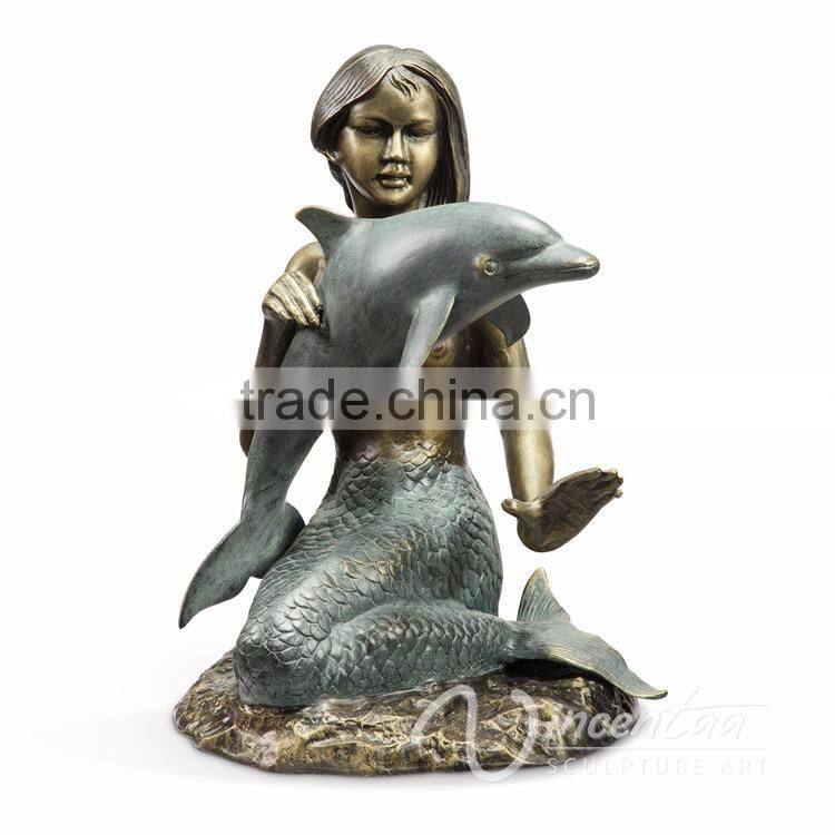 High quality hot sale bronze dolphin and mermaid sculpture