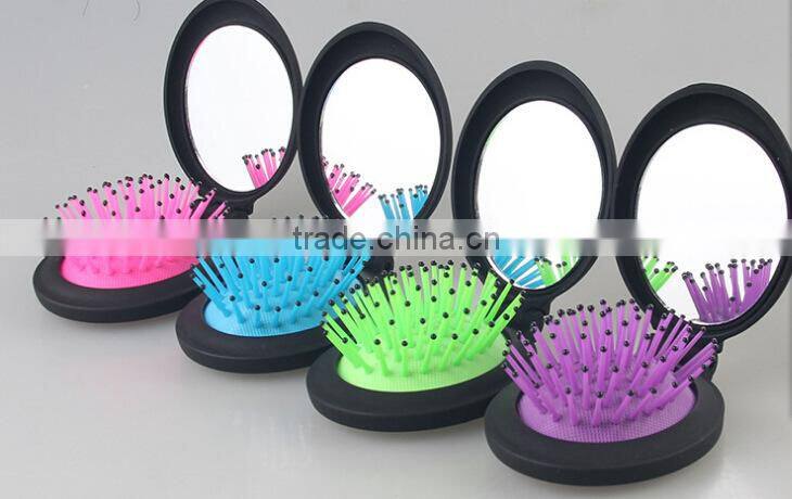 Two in one massage comb & mirror, portable cosmetic comb, travel type folding airbag comb