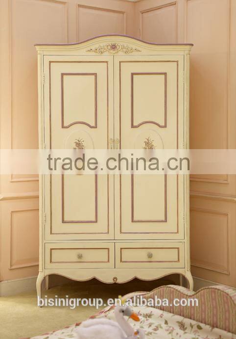 European style hand carved and painted design fancy wooden children bedroom wardrobe design with gold rim - BF07-70355W
