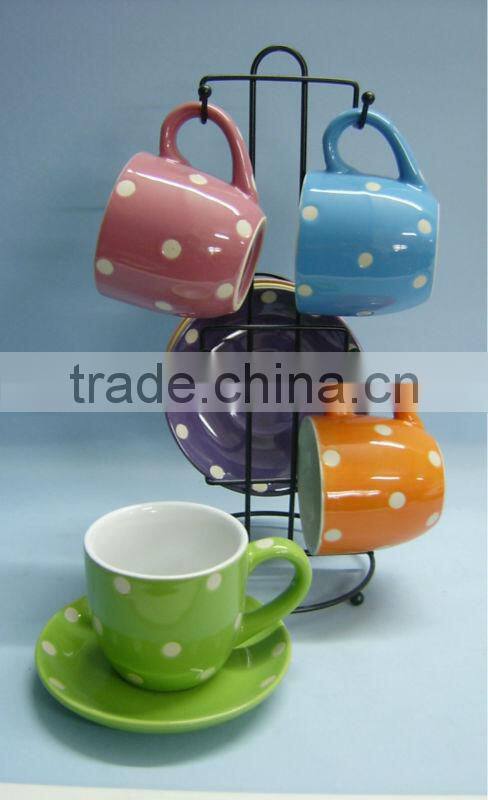 Hand printing ceramic christmas mugs set for kids with metal stand