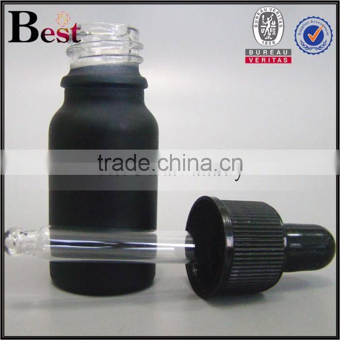 selling essential oil 15ml frosted glass bottle round shape frosted glass bottle massage oil black frosted glass dropper bottle