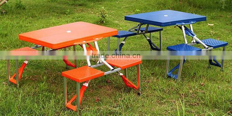 High Quality ABS Folding Table Set Portable Outdoor Camp Suitcase Picnic Table 4 Seats Blue