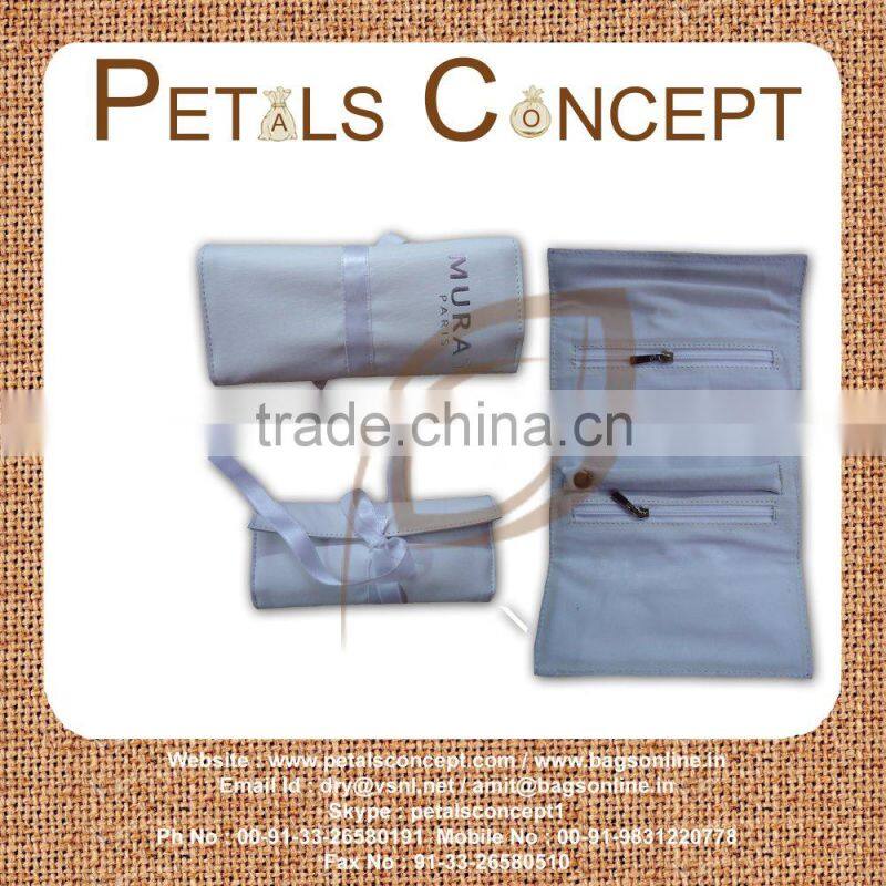 Jewelery folder with polysilk ribbon closure - made from PU - three fold design