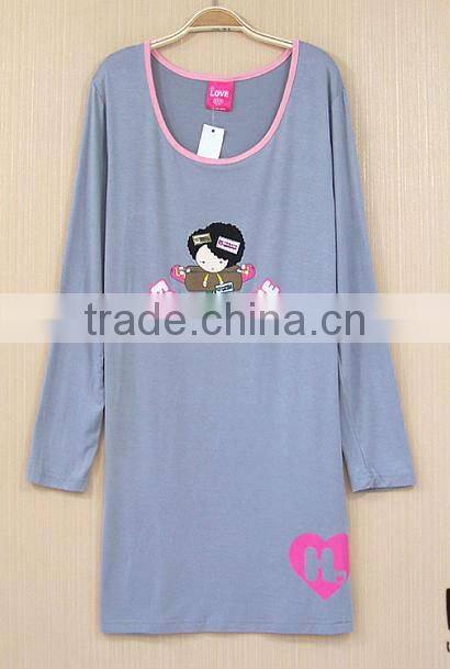 wholesale cheap custom 100% cotton long sleeve printing sleepwear nightskirt