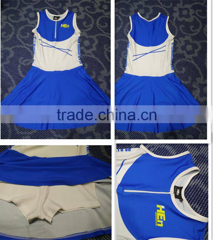 Latest high quality sexy tennis wear slim fit custom made /colorful stripe dress tennis set