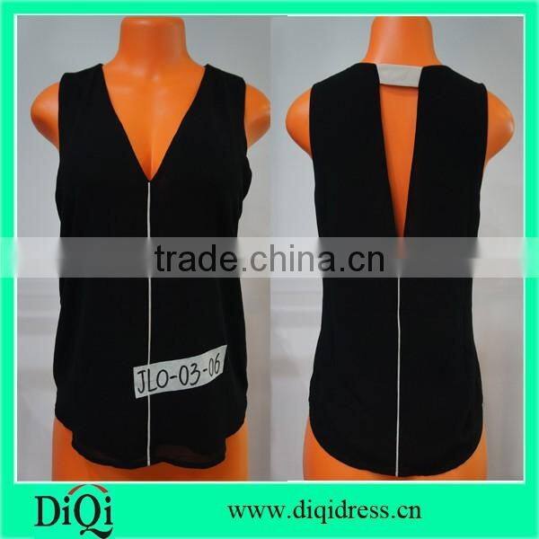 women double layer V neck chiffon sexy tank tops