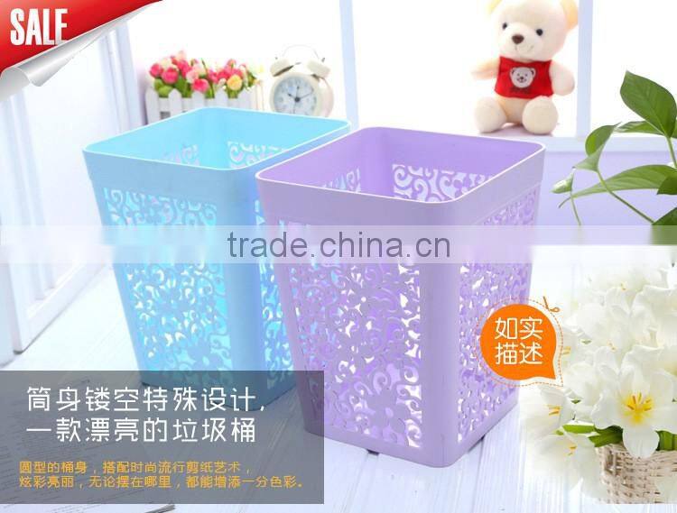 Flower design Trash can office square plastic waste bin in purple