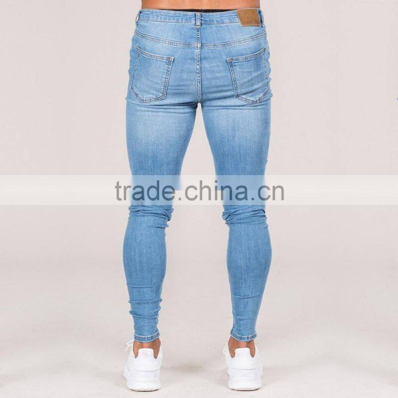 Hot sale jeans 2017 mens light blue skinny distressed denim jeans