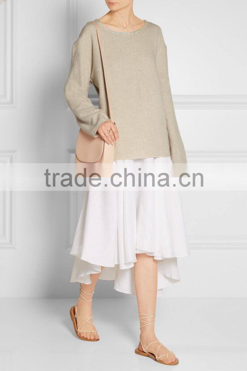 Crew Neck Oversized Sweater Designs for Women with Embroidery Detail on the Neck