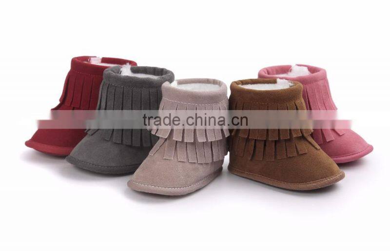 fringed suede fabric baby warm boots