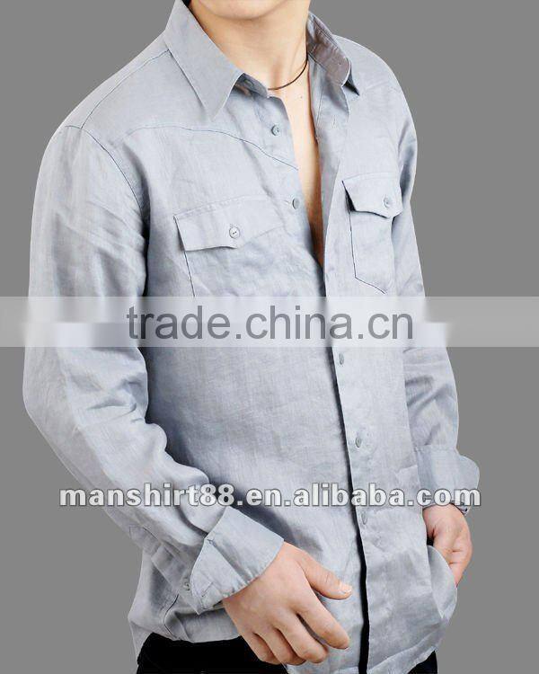 2016 man's 100% linen wash finishing long sleeve men's casual shirt