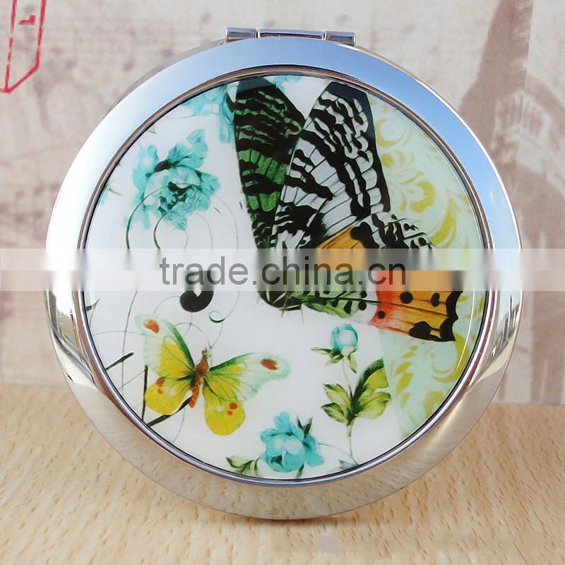 Butterfly Compact Cosmetic Makeup Round Handbag Purse Pocket Mirror