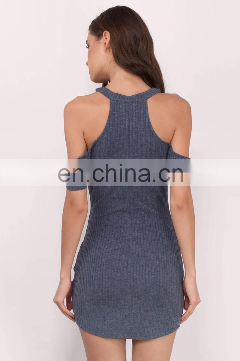 OEM Cold Shoulder Ribbed Bodycon Mini Dress 2017
