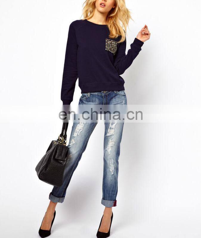 CHEFON Gem Pocket Ladies Long Sleeve Sweat Top CAH0052