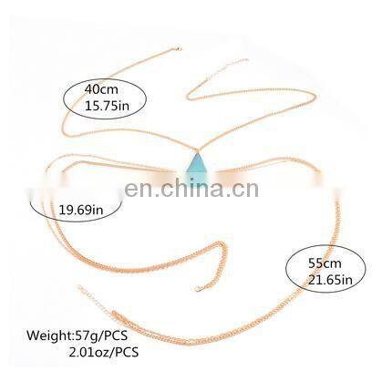 Sexy Beach Cross Bikini Body Belly Waist Chain Triangle Turquoise Tassel Necklace