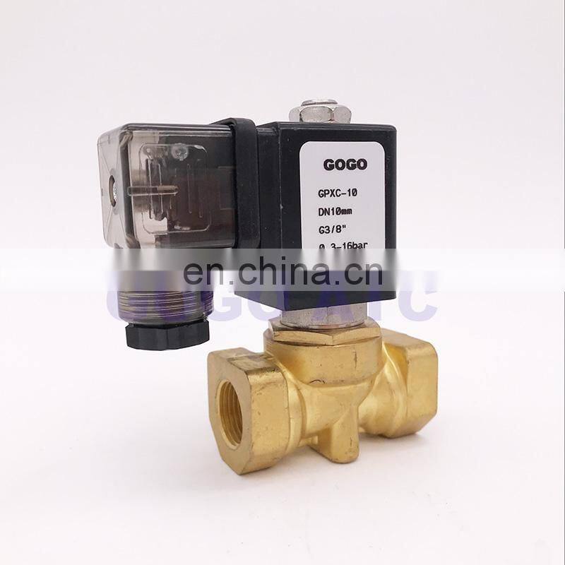 GOGO Normally Close 2 Way Compact Pilot Water Brass Solenoid Valve 16bar 1/4" 3/8" 1/2" BSP Orifice 10mm 220V AC PXC-D14511 NBR