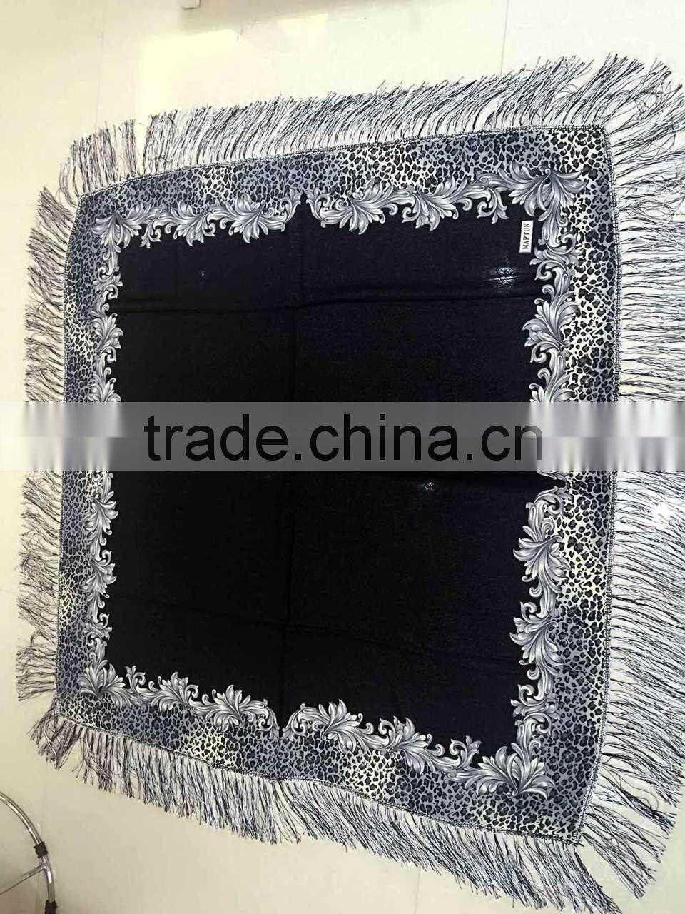 fashion islamic headscarf fringer print flower french cotton muslim square scarf for women