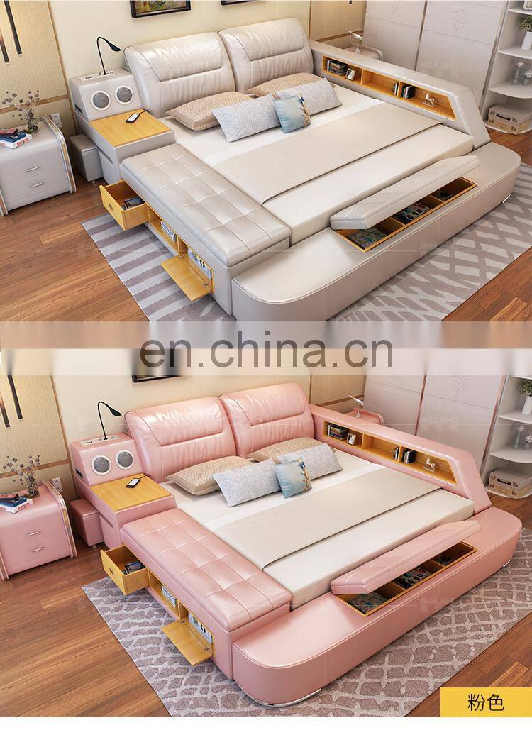 Home modern furniture classic design wooden leather bed