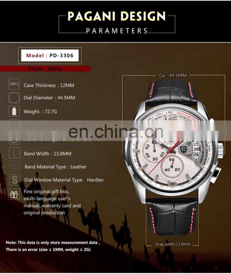 Pagani Design 3306 Men Fashion Quartz Leather Strap Watches Chronograph Dropshipping Casual Business Wristwatch