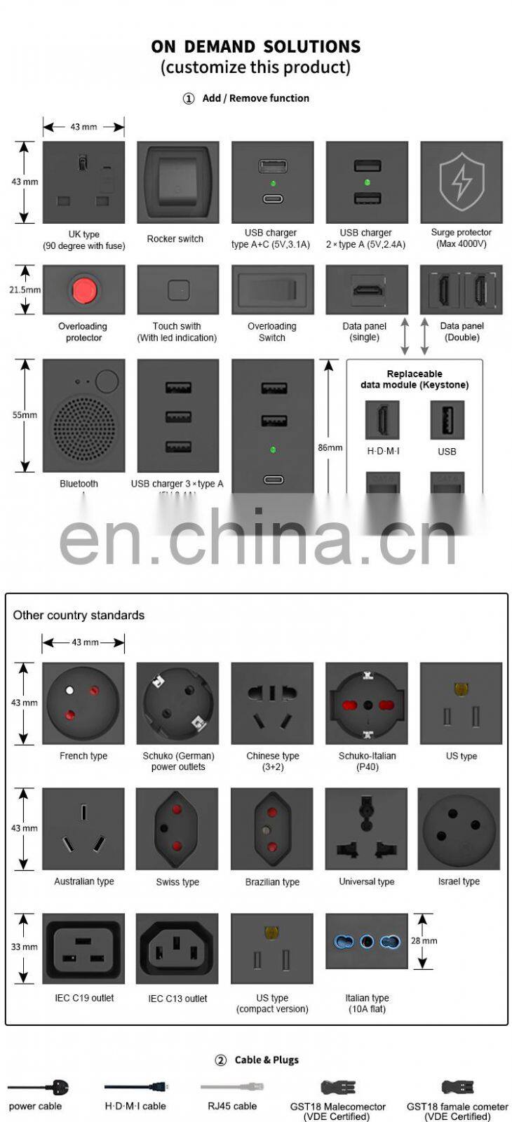 Motorized pop up socket UK with QC charger and RJ45
