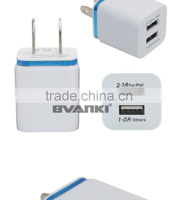 new products 2016 universal 2.1A small fast selling items travel wall charger 2 usb port home charger with Aluminum rim