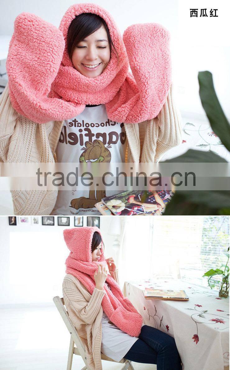 Wholesale Winter Ladies Fashion Hooded Scarf Mink Fur Poncho