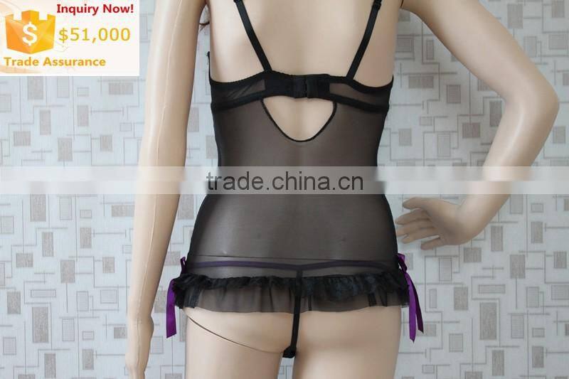 Wholesale Sexy Womens Underwire Lingerie Set Cool Lace Bra Underwear G-string Ladies Sleepwear Nightwear