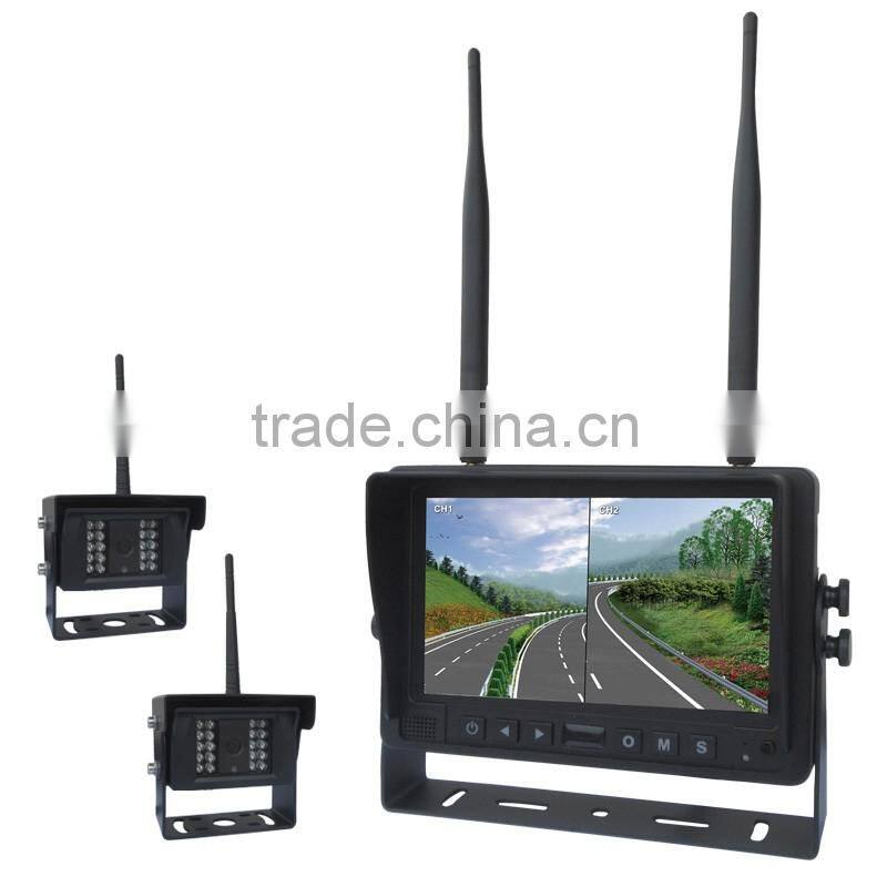 8languages Selectabl Digital Wirless Rear View Camera for Heavy Duty Truck ,Forklift with Good Night Vision 7" 4CH Quad Monitor