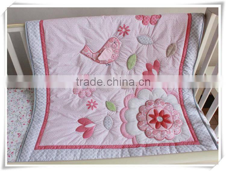applique emboidery happy birdie baby girls crib bedding set duvet cover sets from professional manufacturer
