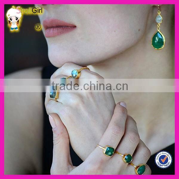 Beautiful natural moonstone and green onyx gold fish hook gemstone pendant earring for women