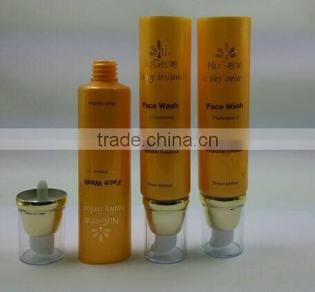 Airless Pump Cap Cosmetic Tube for Face Cleanser /Plastic Tube for Cosmetic Packaging with Airless Pump