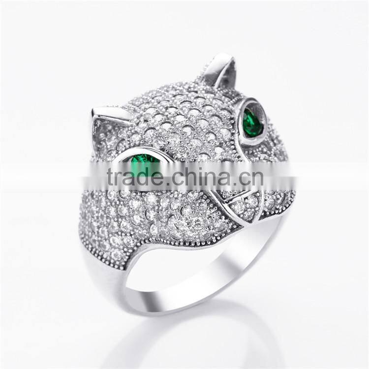 CYW Animal jewellery rhodium setting cubic zircon 925 silver leopard ring 925 sterling silver anello