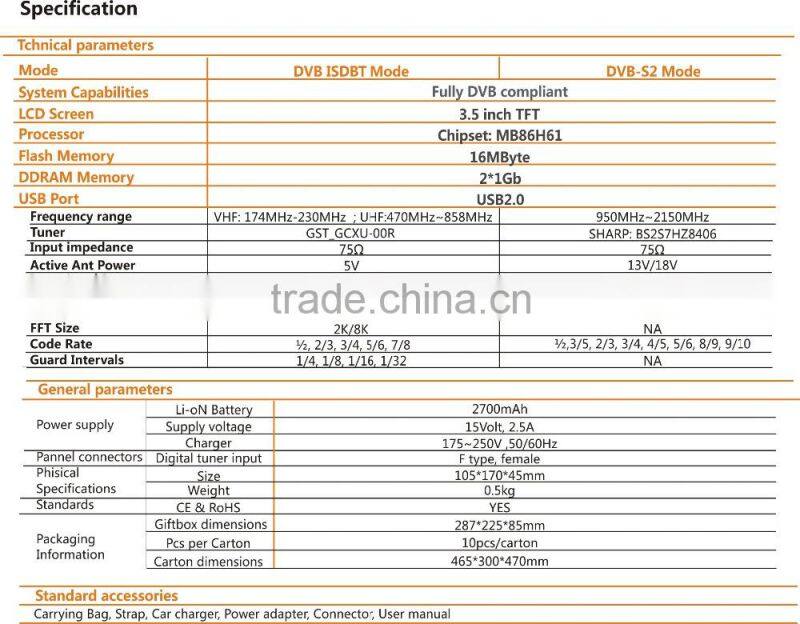 ISDBT & DVB-S2 compliant HD Terrestrial television meter VT707