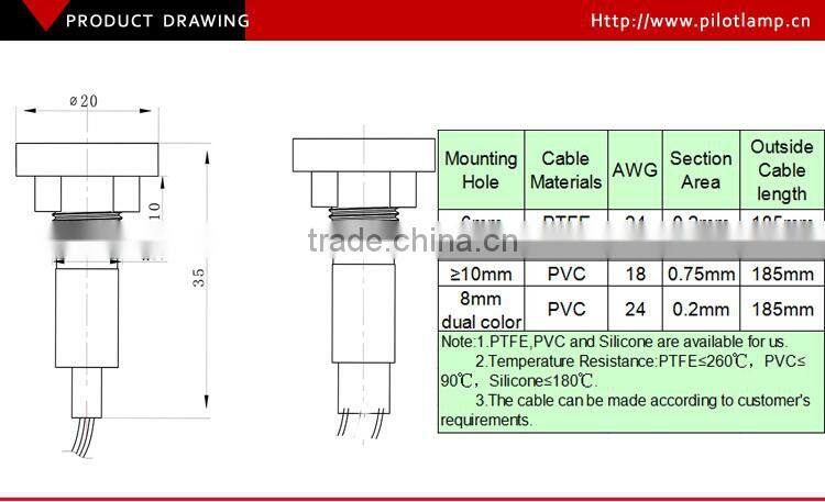 wholesale 100pcs/lot plastic 10mm 12v yellow indicator red led indicator light