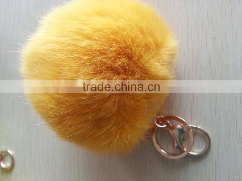 Real fluffy and soft rabbit fur pom poms keyrings